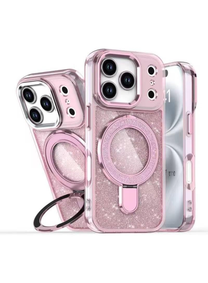 Eco Glitter Liquid Kickstand Case for iPhone 17 Pro max,Cute Luxury Bling Sparkle with Camera stand Flowing Ring Stand Plating Bumper Shockproof Women Girls Cover for iPhone 17 pro max - Image 2